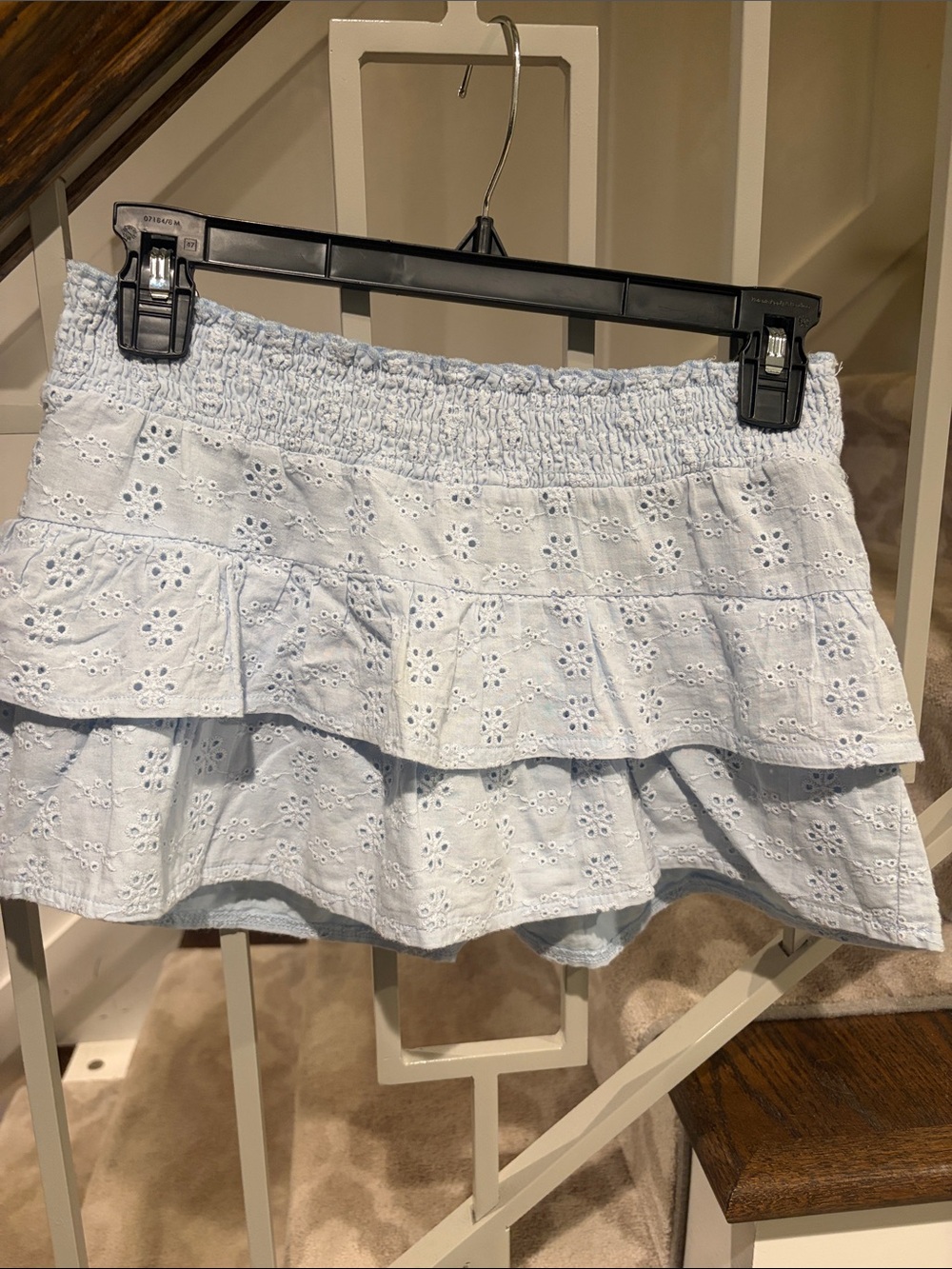 Edikted Light Blue Eyelet Tiered Mini Skirt
